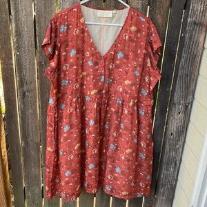 Madewell x Reistor Cupro Cap Sleeve Floral Button Down Dress NWOT In Rust Sz 3XL
